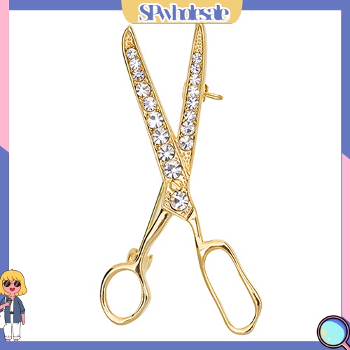 {SPwholesale} Ghim cài áo hình kéo màu vàng đính đá dễ thương