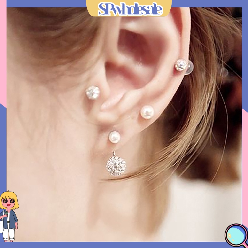 {SPwholesale} Khuyên tai đính đá và ngọc trai thời trang dành cho nữ