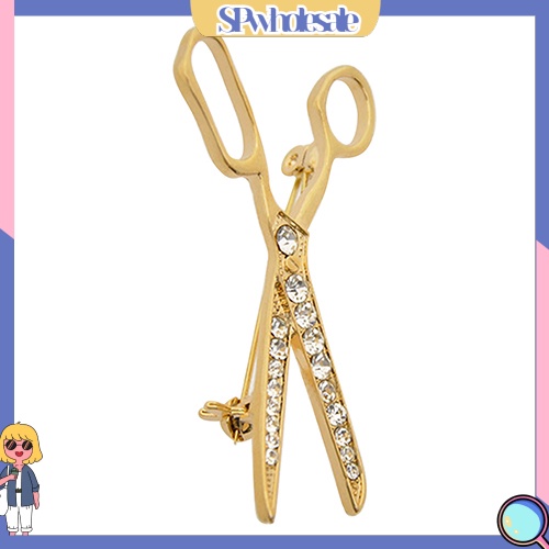 {SPwholesale} Ghim cài áo hình kéo màu vàng đính đá dễ thương