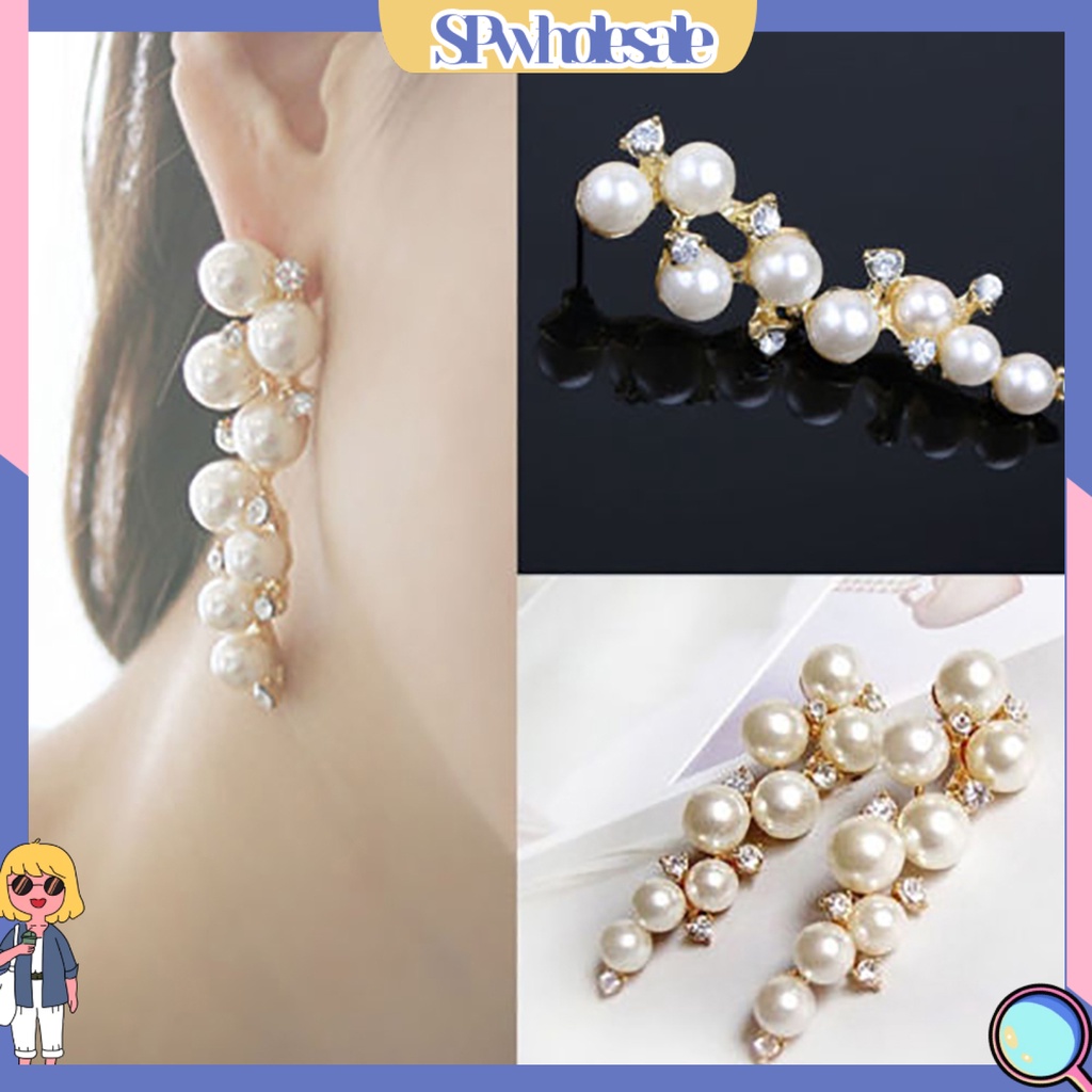 [SPwholesale] Đôi khuyên tai dài đính đá và ngọc trai thời trang cho nữ