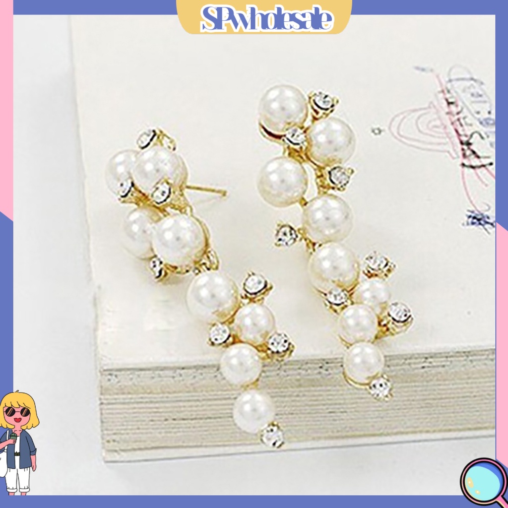 [SPwholesale] Đôi khuyên tai dài đính đá và ngọc trai thời trang cho nữ