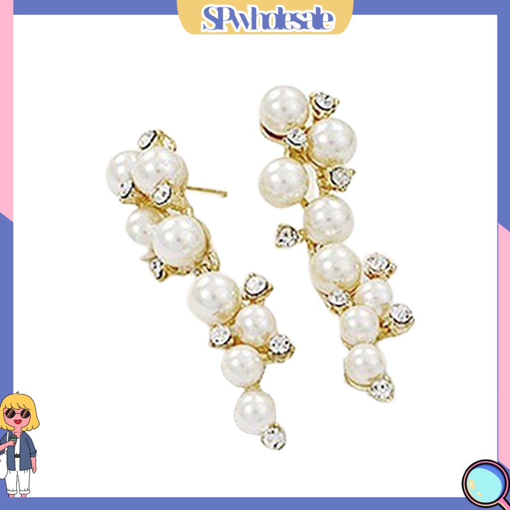 [SPwholesale] Đôi khuyên tai dài đính đá và ngọc trai thời trang cho nữ