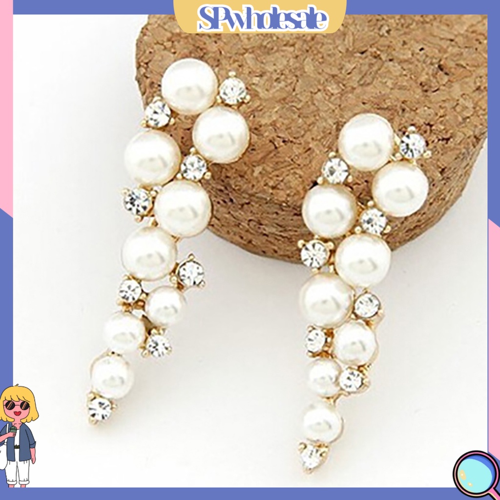 [SPwholesale] Đôi khuyên tai dài đính đá và ngọc trai thời trang cho nữ