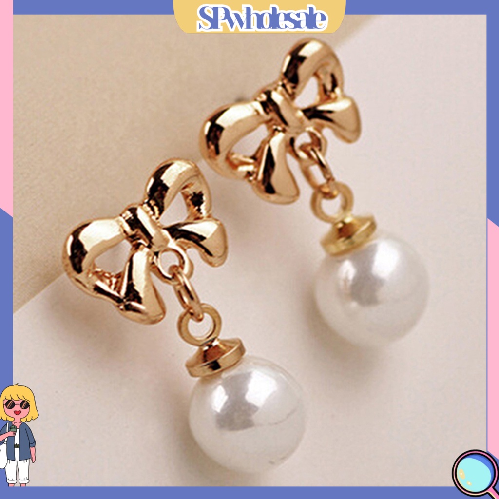 {SPwholesale} Đôi khuyên tai đính nơ và ngọc trai thời trang cho nữ