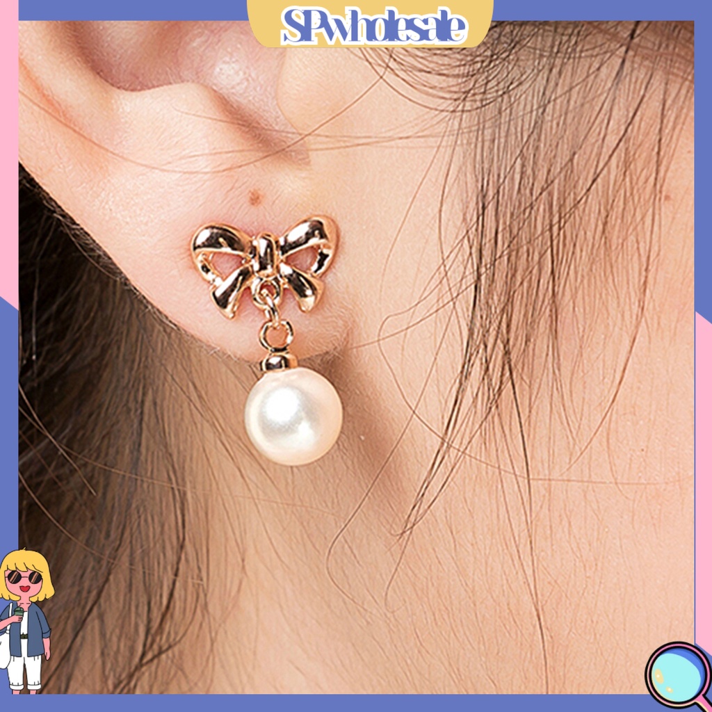 {SPwholesale} Đôi khuyên tai đính nơ và ngọc trai thời trang cho nữ