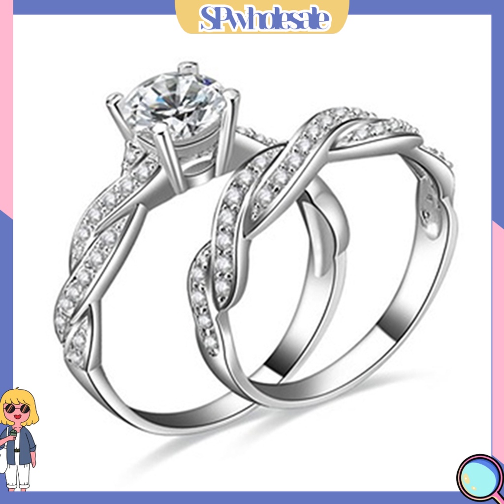 {SPwholesale} Set 2 nhẫn nữ đính đá thiết kế thanh lịch sang trọng thời trang