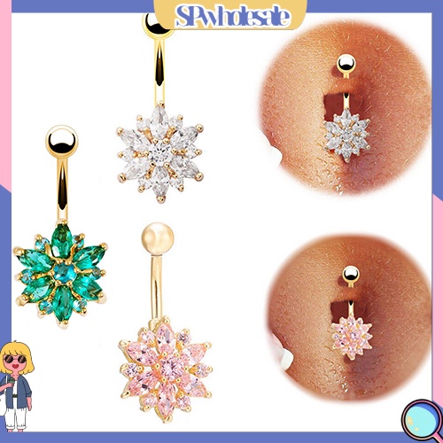SPwholesale| Khuyên rốn gắn hình hoa đính đá cubic zircon thời trang dài 3cm dành cho nữ