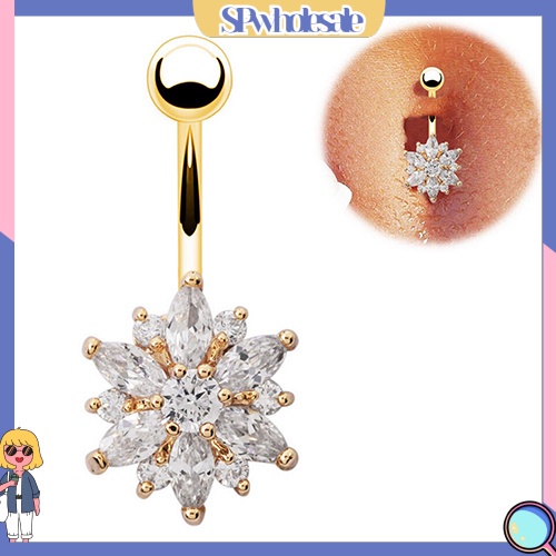 SPwholesale| Khuyên rốn gắn hình hoa đính đá cubic zircon thời trang dài 3cm dành cho nữ