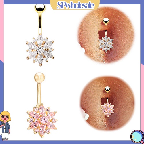 SPwholesale| Khuyên rốn gắn hình hoa đính đá cubic zircon thời trang dài 3cm dành cho nữ
