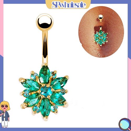 SPwholesale| Khuyên rốn gắn hình hoa đính đá cubic zircon thời trang dài 3cm dành cho nữ