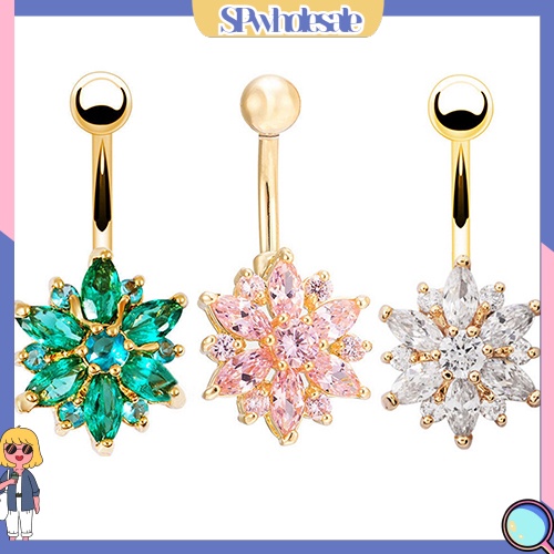 SPwholesale| Khuyên rốn gắn hình hoa đính đá cubic zircon thời trang dài 3cm dành cho nữ