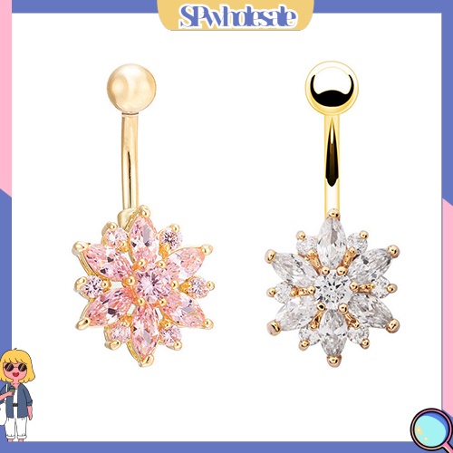 SPwholesale| Khuyên rốn gắn hình hoa đính đá cubic zircon thời trang dài 3cm dành cho nữ