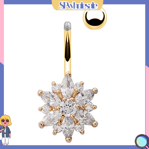 SPwholesale| Khuyên rốn gắn hình hoa đính đá cubic zircon thời trang dài 3cm dành cho nữ
