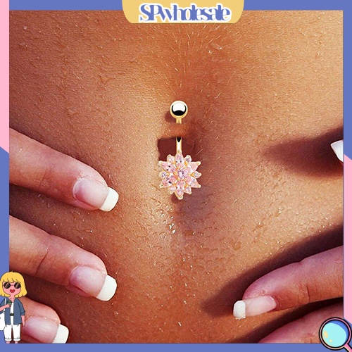 SPwholesale| Khuyên rốn gắn hình hoa đính đá cubic zircon thời trang dài 3cm dành cho nữ
