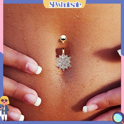 SPwholesale| Khuyên rốn gắn hình hoa đính đá cubic zircon thời trang dài 3cm dành cho nữ
