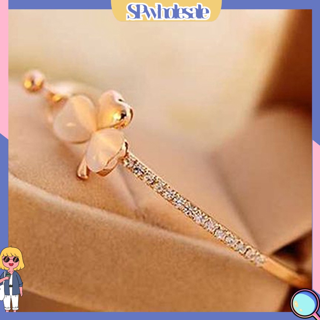 SPwholesale| Vòng tay mạ vàng đính đá opal giả hình cỏ 3 lá cho nữ