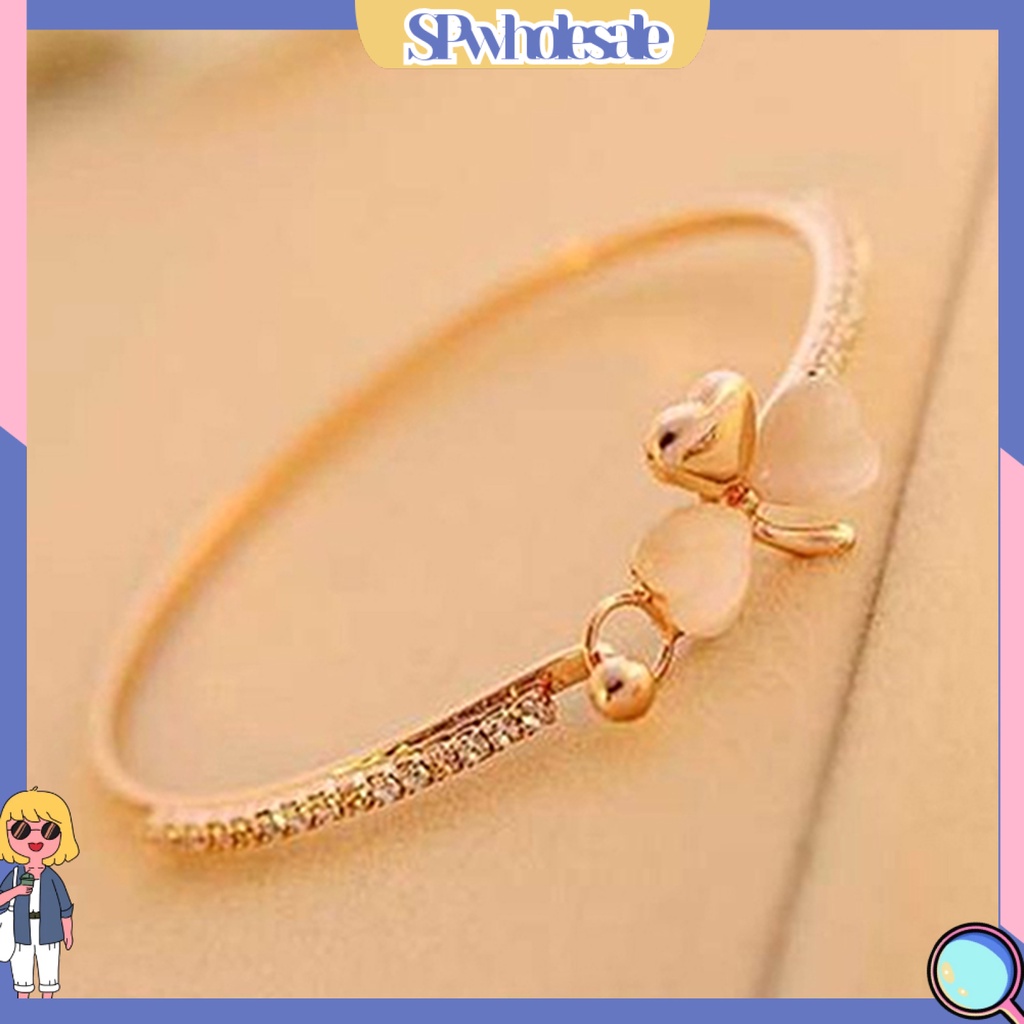 SPwholesale| Vòng tay mạ vàng đính đá opal giả hình cỏ 3 lá cho nữ