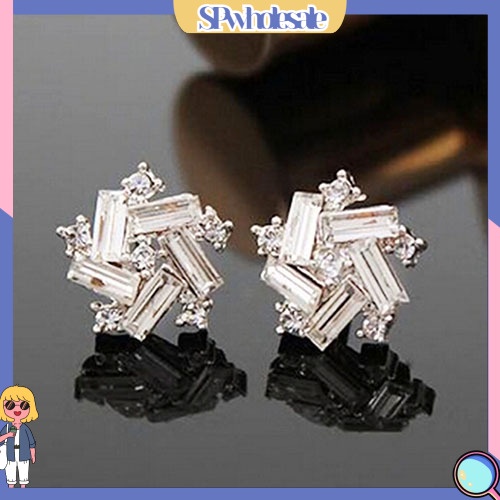 SPwholesale| Đôi khuyên tai dạng nụ hình cối xay gió đính đá giả kim cương màu bạc dành cho bạn nữ