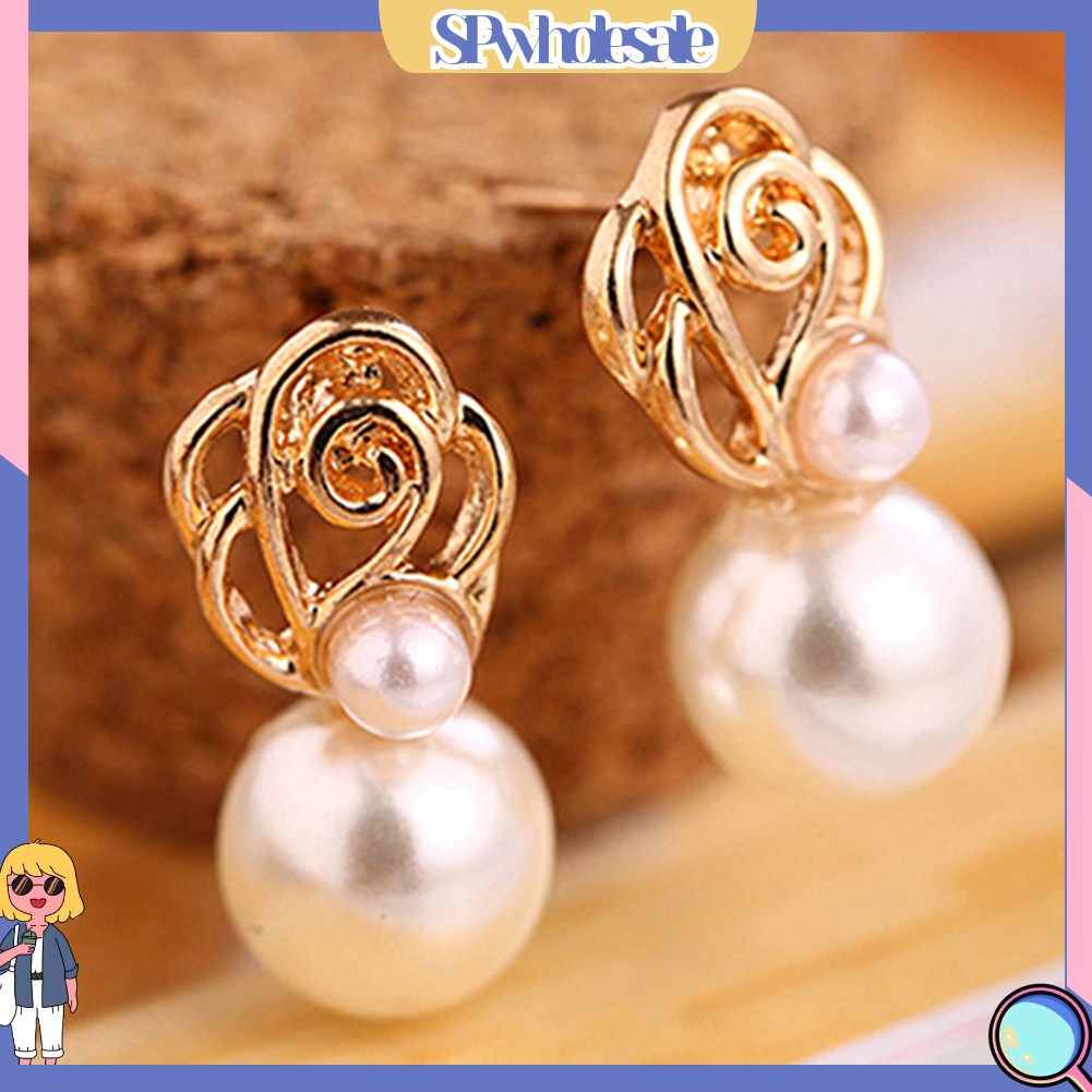 {SPwholesale} Khuyên tai đính ngọc trai giả thời trang thanh lịch dành cho nữ