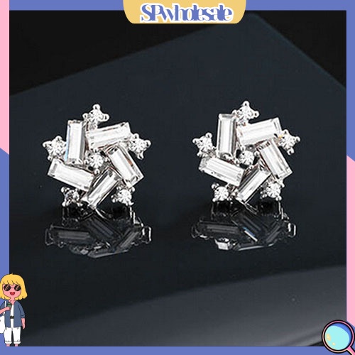 SPwholesale| Đôi khuyên tai dạng nụ hình cối xay gió đính đá giả kim cương màu bạc dành cho bạn nữ