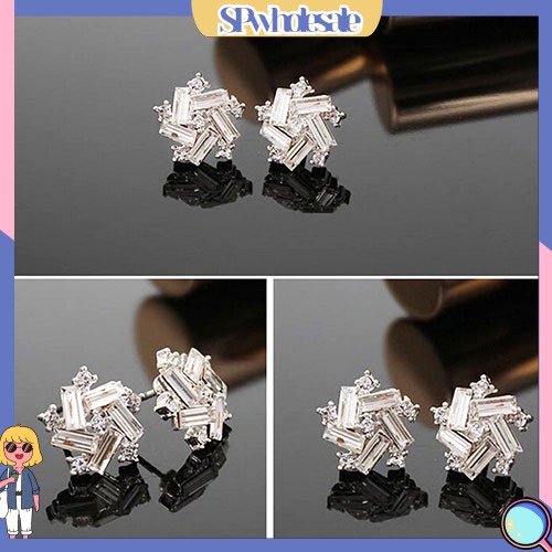 SPwholesale| Đôi khuyên tai dạng nụ hình cối xay gió đính đá giả kim cương màu bạc dành cho bạn nữ