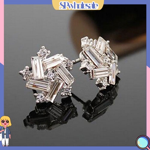 SPwholesale| Đôi khuyên tai dạng nụ hình cối xay gió đính đá giả kim cương màu bạc dành cho bạn nữ