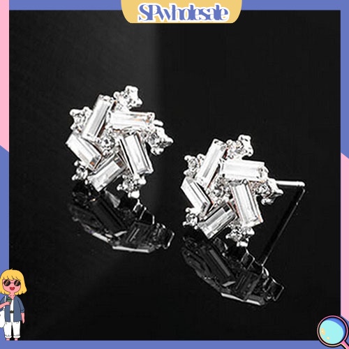 SPwholesale| Đôi khuyên tai dạng nụ hình cối xay gió đính đá giả kim cương màu bạc dành cho bạn nữ