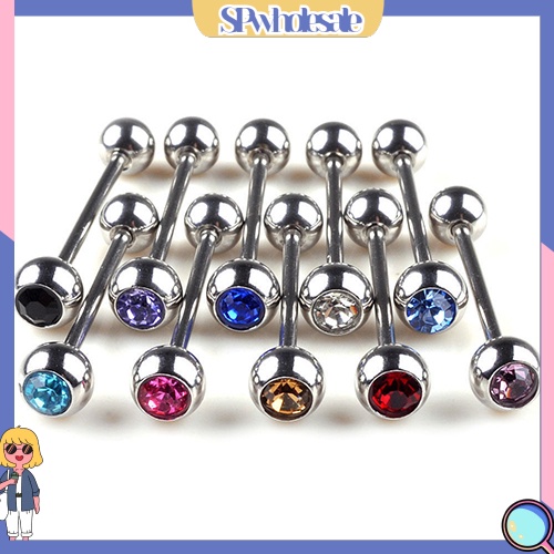 {SPwholesale} Set 10 khuyên lưỡi đính đá pha lê thời trang dành cho unisex