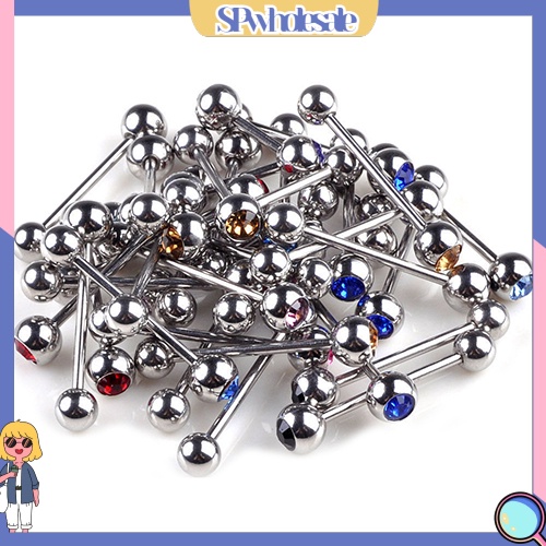 {SPwholesale} Set 10 khuyên lưỡi đính đá pha lê thời trang dành cho unisex