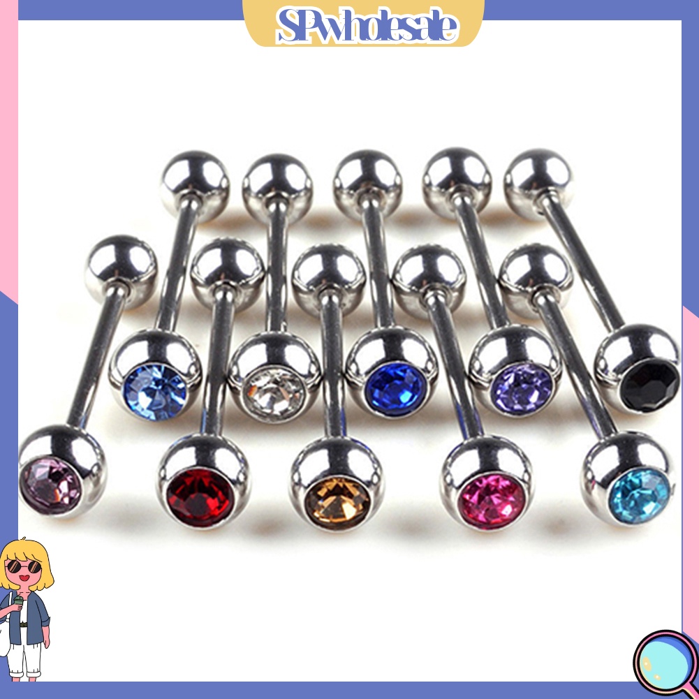 {SPwholesale} Set 10 khuyên lưỡi đính đá pha lê thời trang dành cho unisex