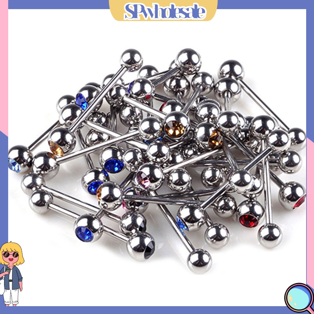 {SPwholesale} Set 10 khuyên lưỡi đính đá pha lê thời trang dành cho unisex