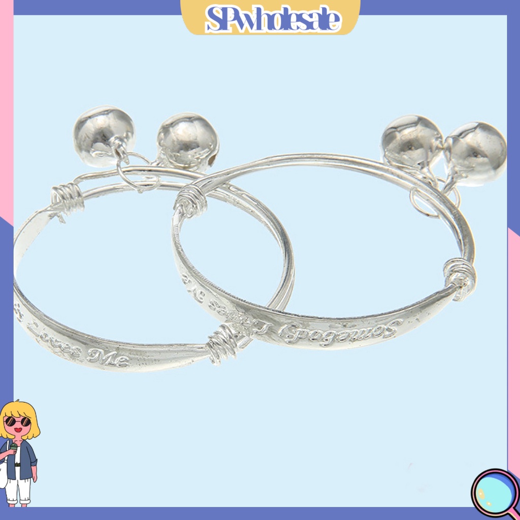 Set 2 vòng tay mạ bạc có gắn chuông xinh xắn cho bé