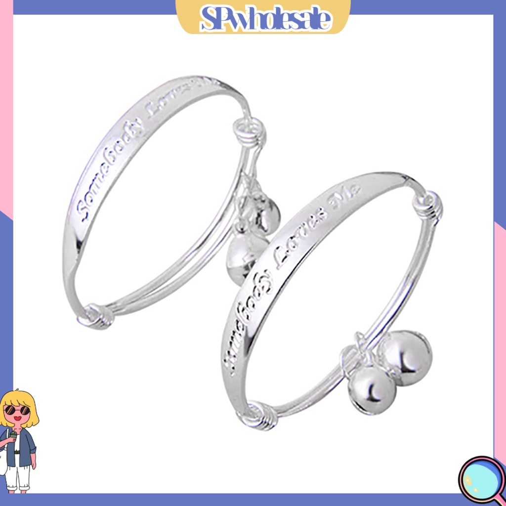Set 2 vòng tay mạ bạc có gắn chuông xinh xắn cho bé