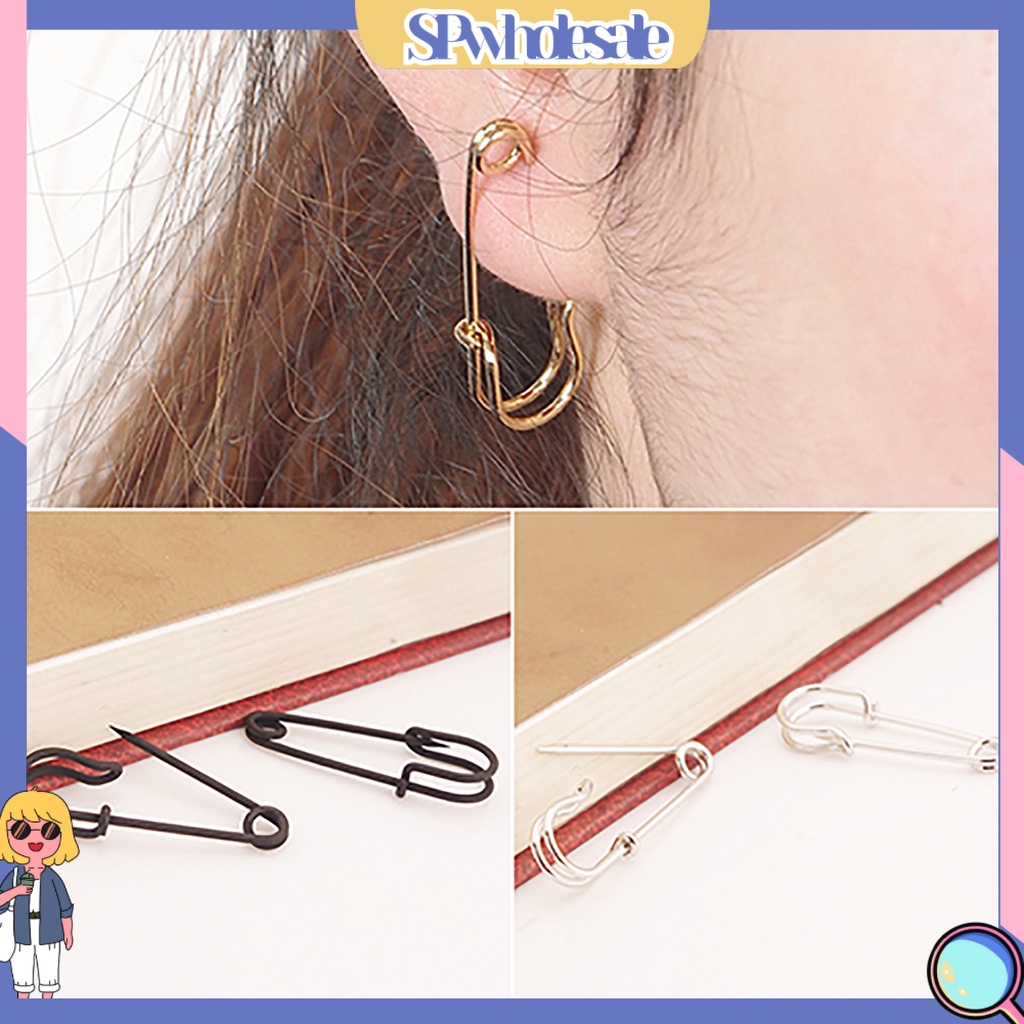 {SPwholesale} Đôi bông tai dạng xỏ bằng đồng hình ghim cài áo độc đáo xinh xắn dành cho nữ
