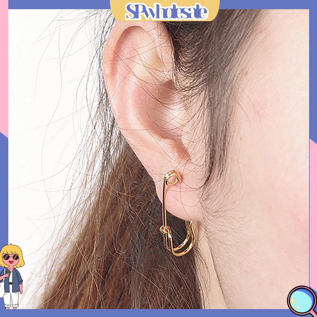 {SPwholesale} Đôi bông tai dạng xỏ bằng đồng hình ghim cài áo độc đáo xinh xắn dành cho nữ