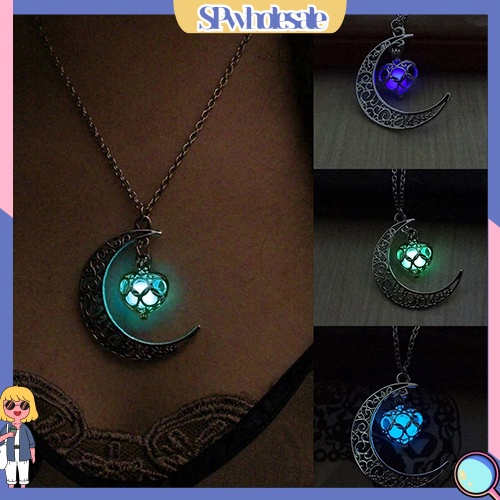{SPwholesale} Dây chuyền hình mặt trăng đính đá phát sáng