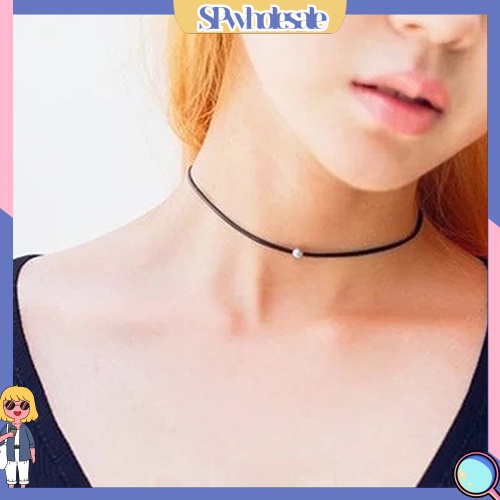 {SPwholesale} Vòng cổ choker giả da đính hạt thời trang cho nữ