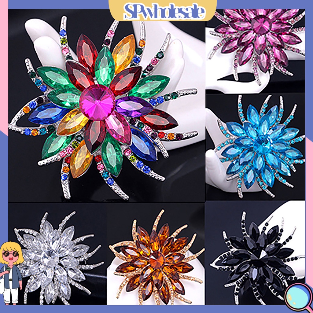 {SPwholesale} Ghim cài áo kim loại hình hoa đính đá thời trang cho nữ