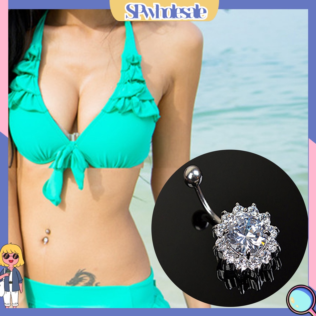 [SPwholesale] Khuyên rốn đính đá dạng thanh tạ độc đáo