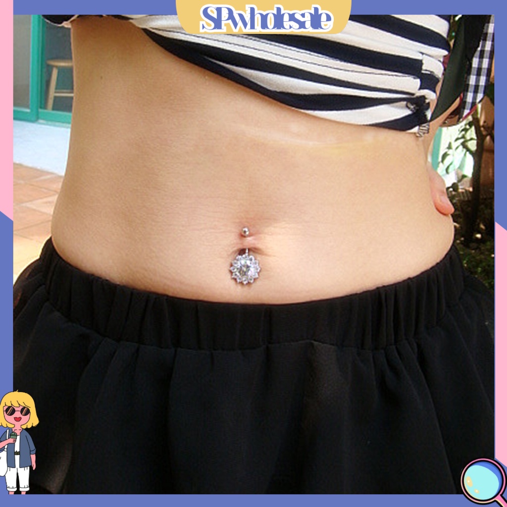 [SPwholesale] Khuyên rốn đính đá dạng thanh tạ độc đáo