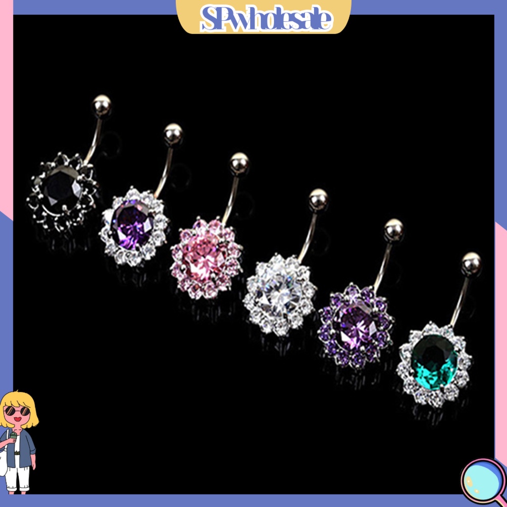 [SPwholesale] Khuyên rốn đính đá dạng thanh tạ độc đáo