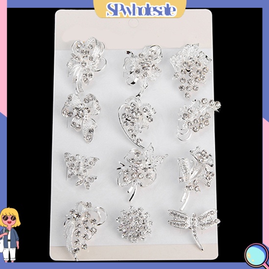 {SPwholesale} Bộ 12 ghim cài áo hình hoa bướm đính đá thời trang cho nữ