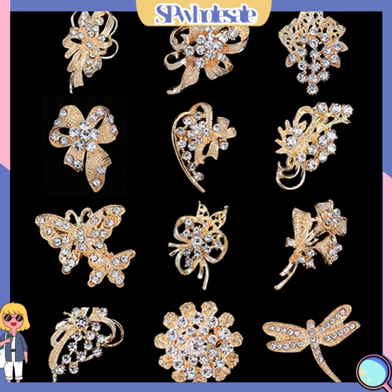 {SPwholesale} Bộ 12 ghim cài áo hình hoa bướm đính đá thời trang cho nữ