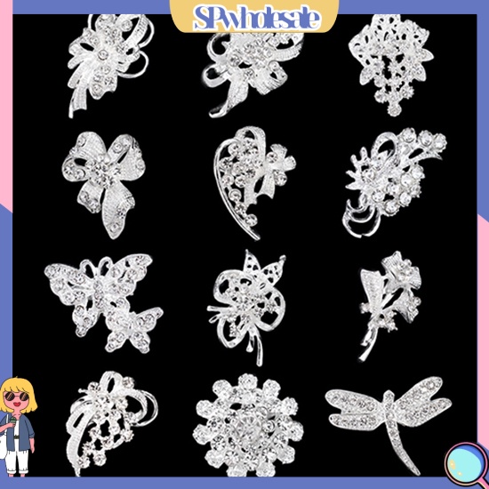 {SPwholesale} Bộ 12 ghim cài áo hình hoa bướm đính đá thời trang cho nữ