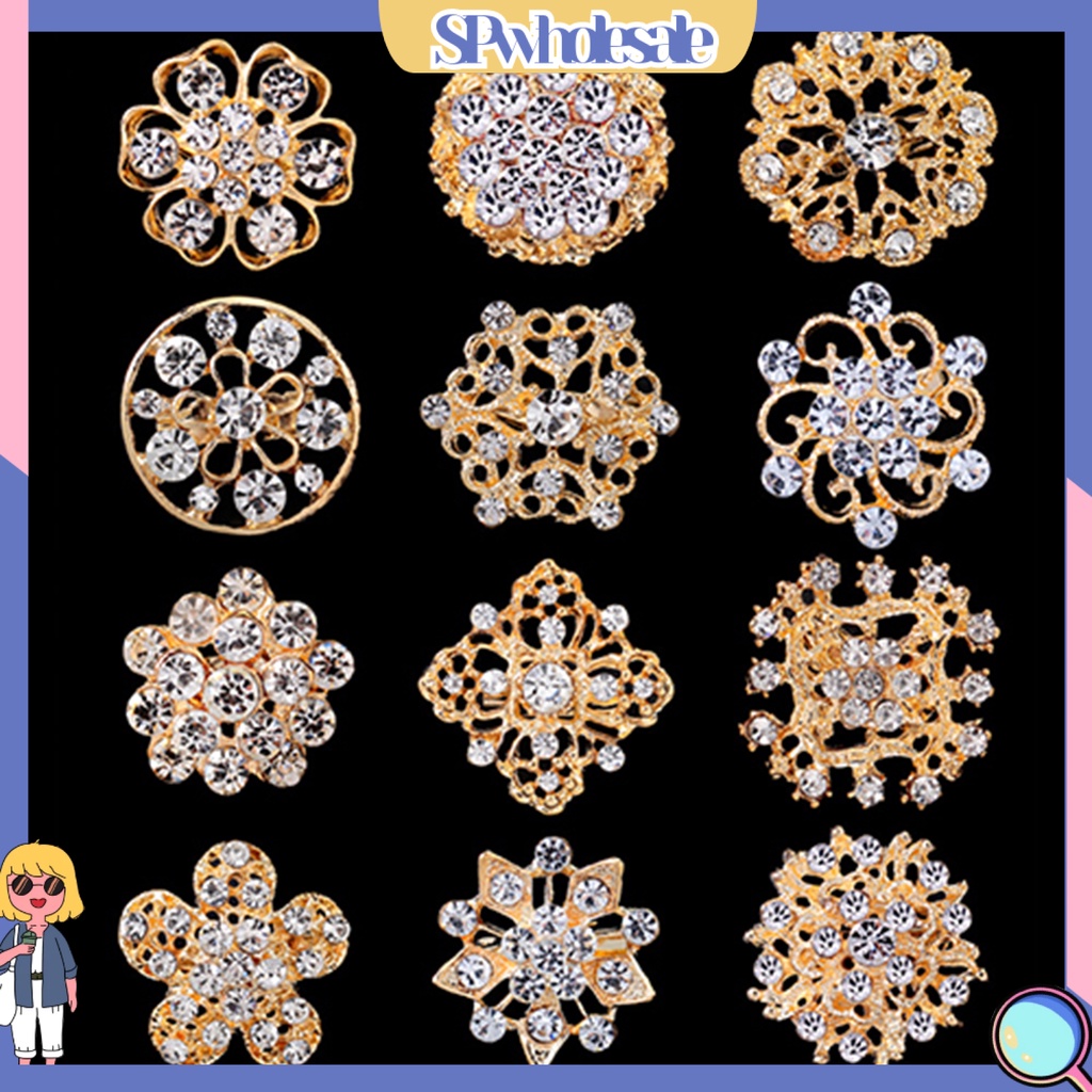 [SPwholesale] Set 12 ghim cài áo hình hoa đính đá kim cương nhân tạo dành cho đi đám cưới tiệc giáng sinh