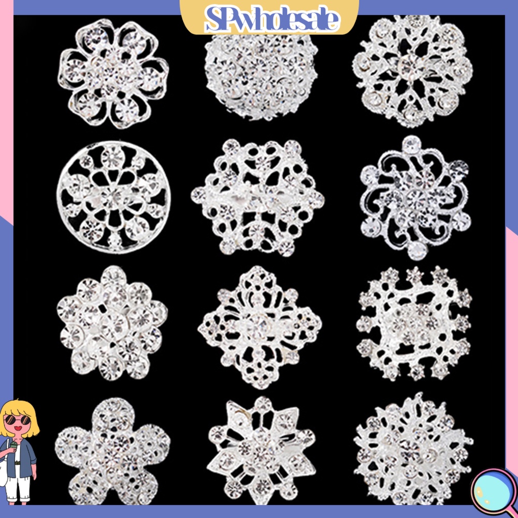 [SPwholesale] Set 12 ghim cài áo hình hoa đính đá kim cương nhân tạo dành cho đi đám cưới tiệc giáng sinh
