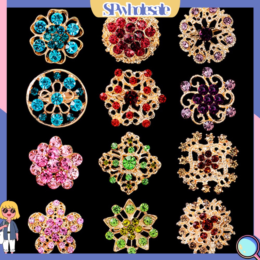 [SPwholesale] Set 12 ghim cài áo hình hoa đính đá kim cương nhân tạo dành cho đi đám cưới tiệc giáng sinh