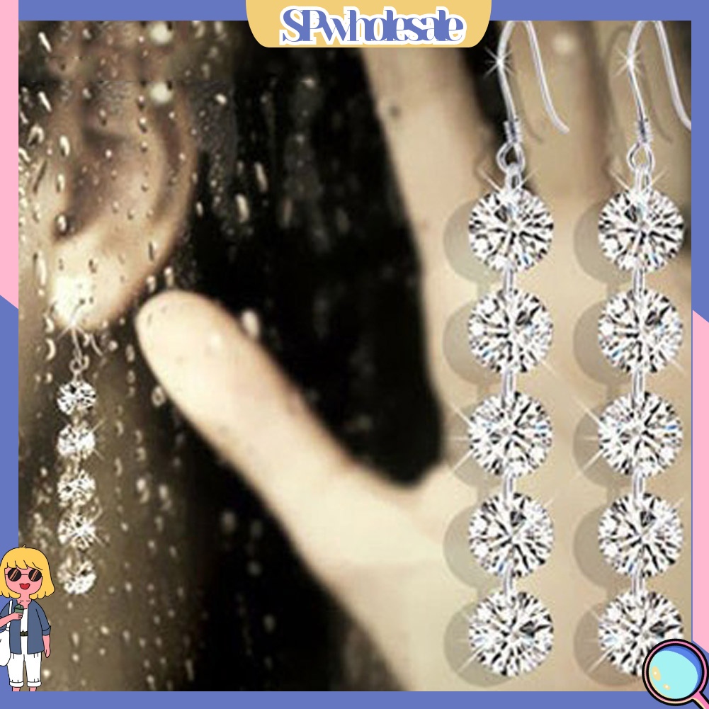 {SPwholesale} Khuyên tai dài đính đá thời trang thanh lịch dành cho nữ