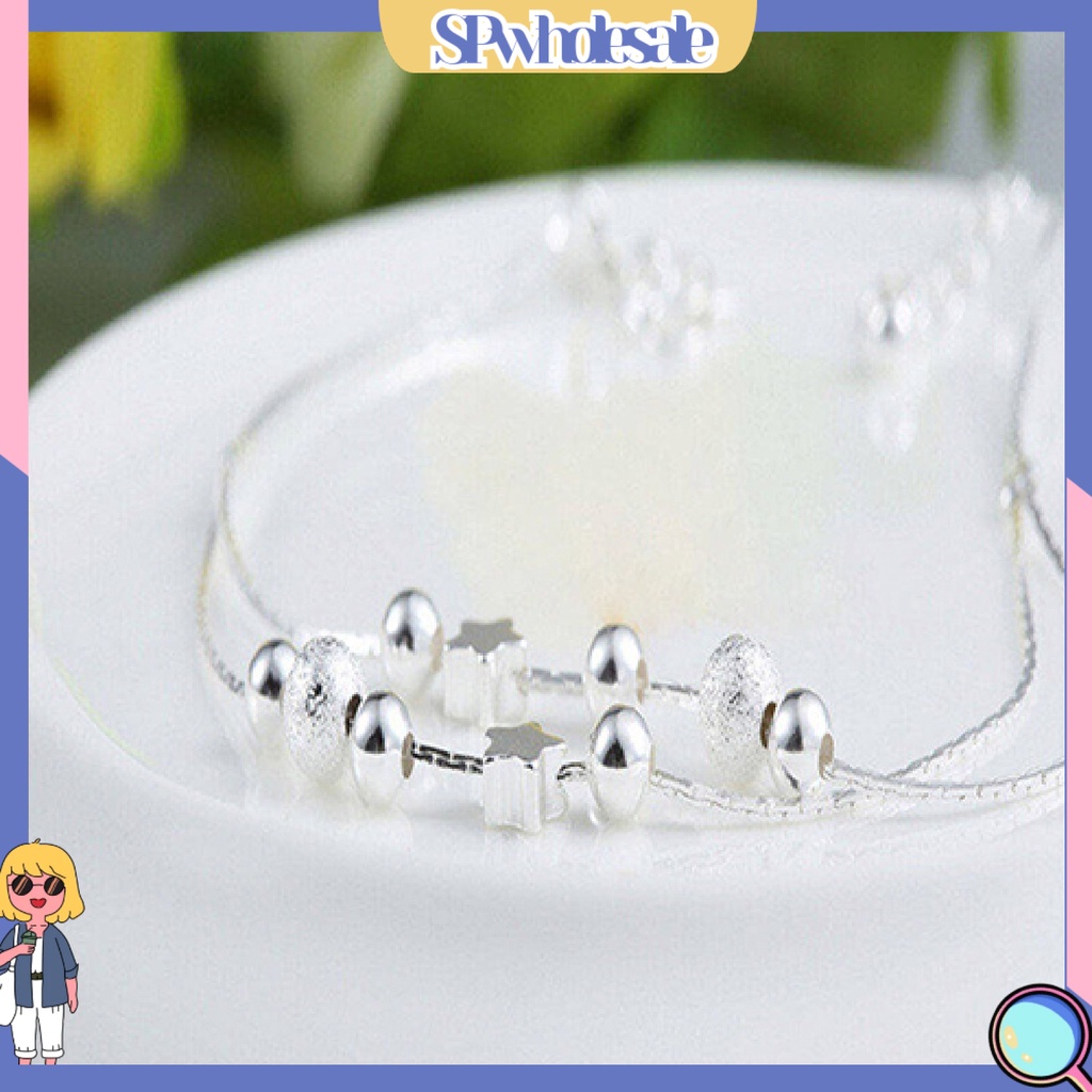 {SPwholesale} Vòng tay mạ bạc dạng chuỗi hạt hình ngôi sao thời trang cho nữ