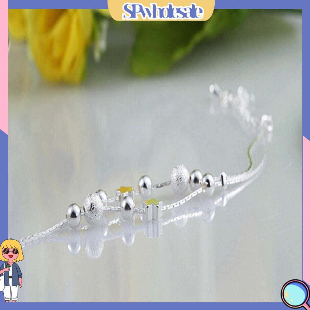 {SPwholesale} Vòng tay mạ bạc dạng chuỗi hạt hình ngôi sao thời trang cho nữ